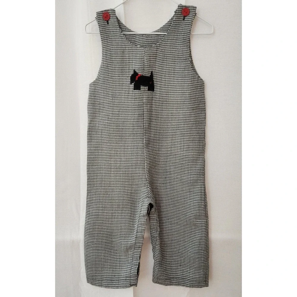 Vintage Boys 3T Rebecca Raggs Originals Black & White W/‎ Dog / Red Bow Holiday